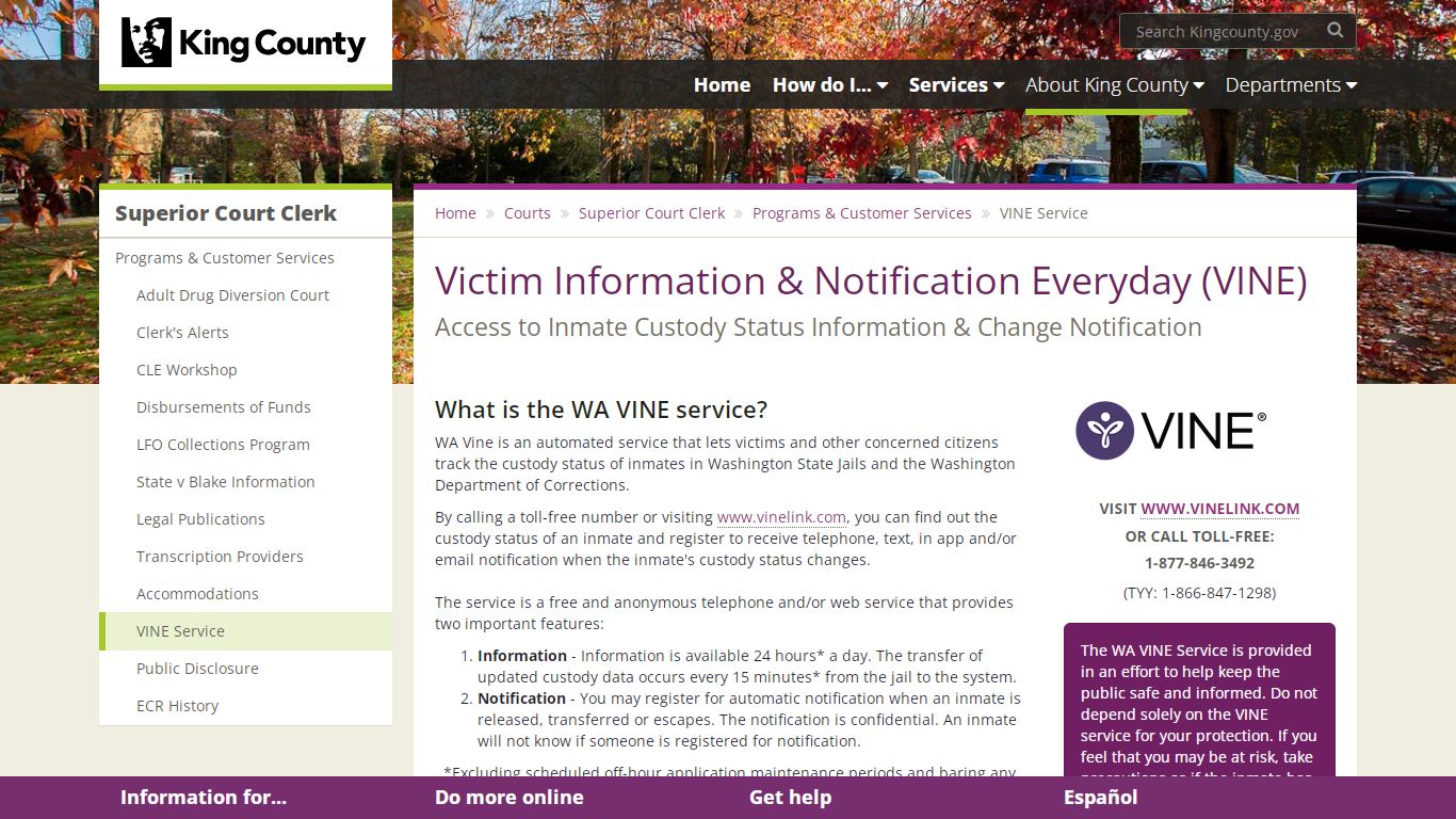 Victim Information & Notification Everyday (VINE) - King County