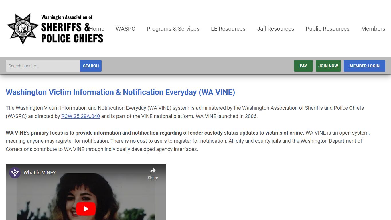 Victim Information & Notification (VINE) - WASPC